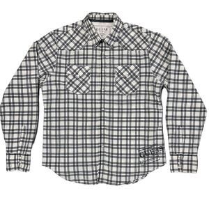 Men's Black & White Western Plaid Shirt‎ Pearl Snaps size Large by Guess